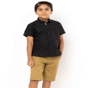 Black Printed Cotton Shirt Pant Set
